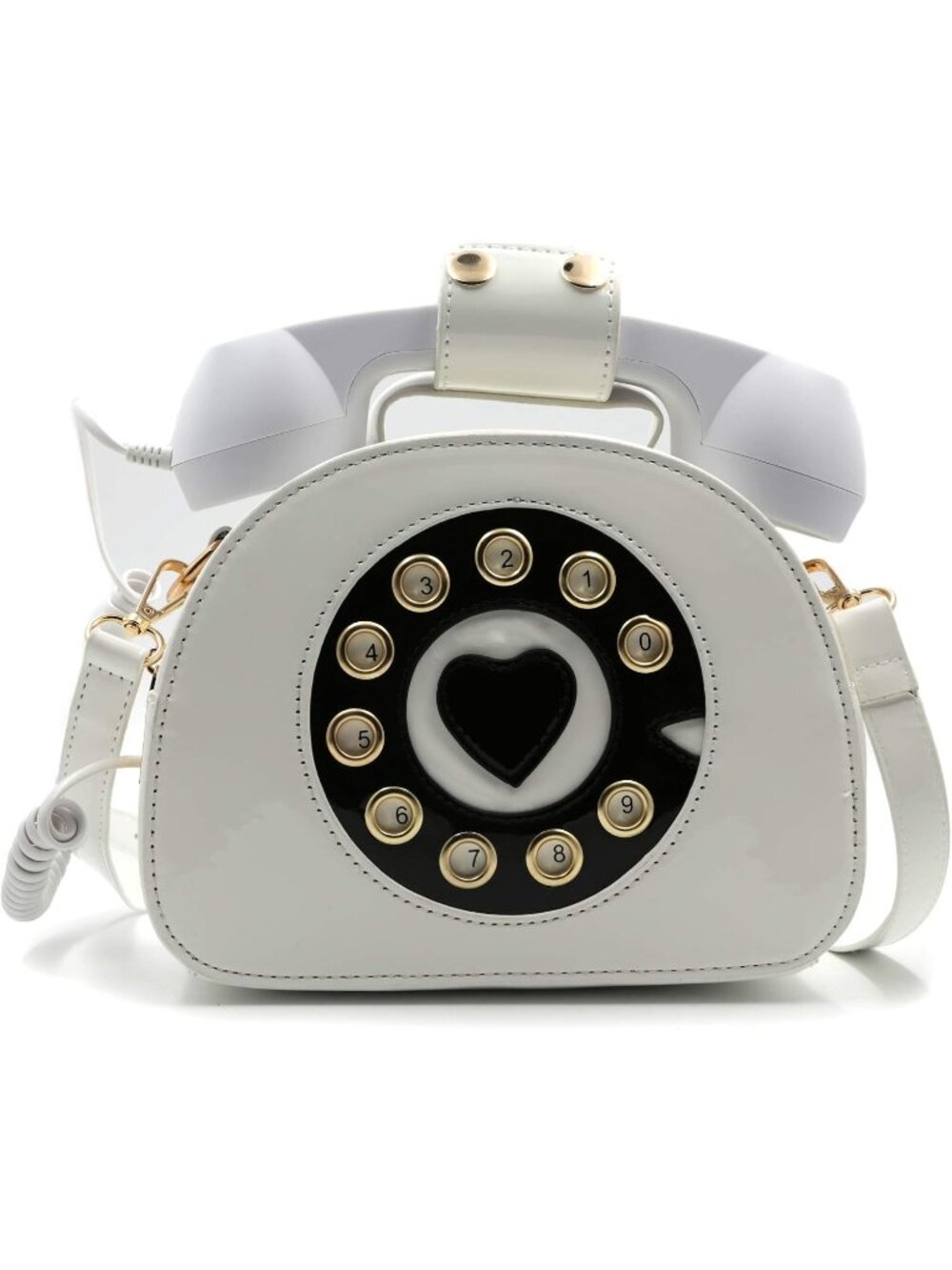 Women's white Movable Microphone Retro Dial Telephone Crossbody Shoulder Bags